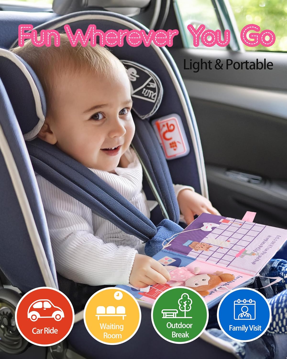 LeyaDoll Interactive Sensory Soft Cloth Book, Educational Crinkle Quiet Activity Busy Book for Babies,Toddler Travel Toy Gift for 1-3 Year Old Boys and Girls (A Berry Special Day)