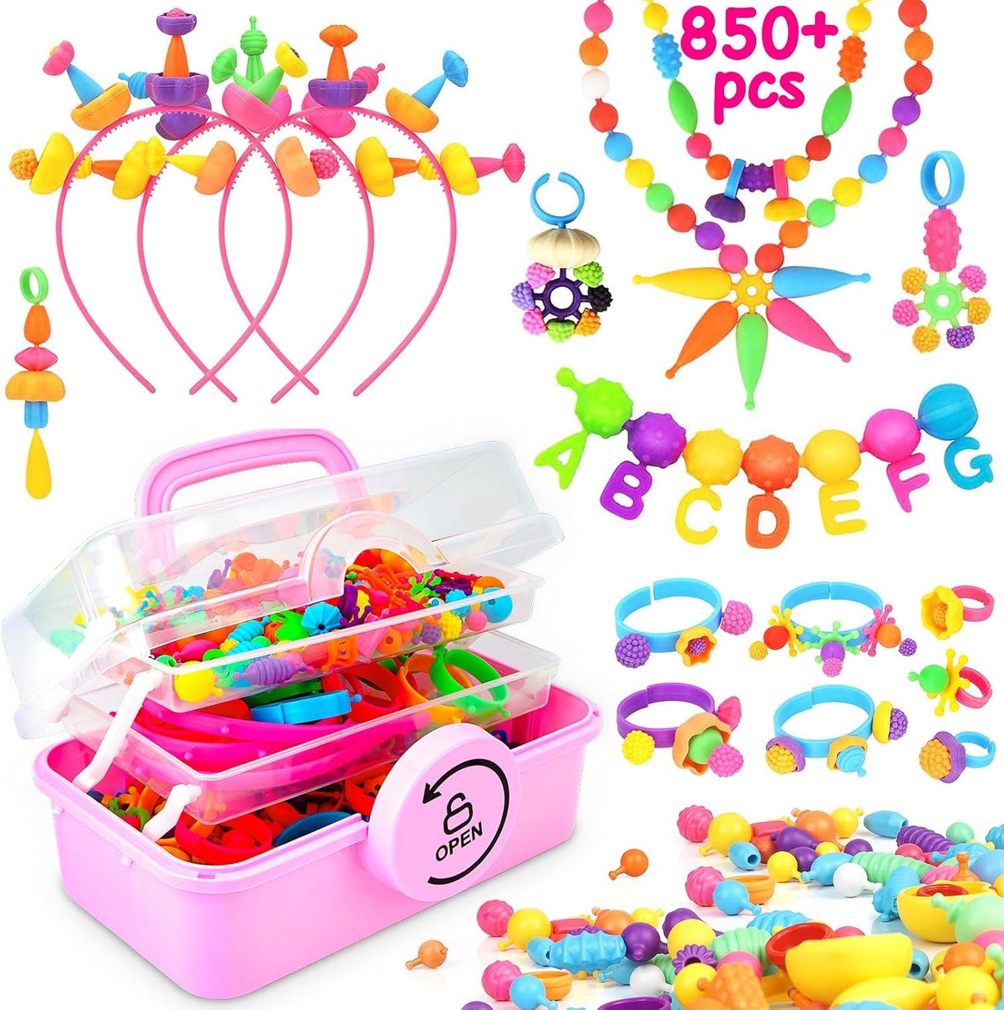 NIDOOT 550Pc+ Pop Beads Jewelry Making kit for Girls 4-6, Arts and Crafts for Kids Ages 4-8, Toys for 4 5 6 Years Old Girl Birthday Christmas Gifts Ideas, Bracelet Necklace Ring Snap Bead Set