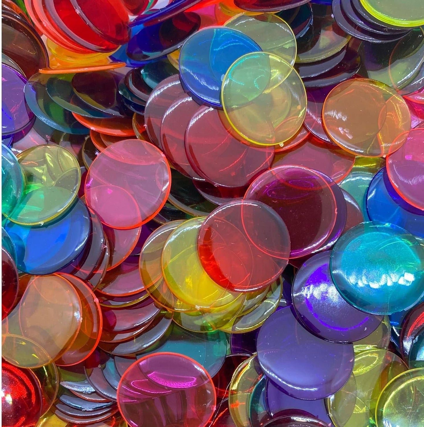MR CHIPS Plastic Bingo Chips for Games 1000 Count - Transparent 7 Color Mixture Counting 3/4 Inch