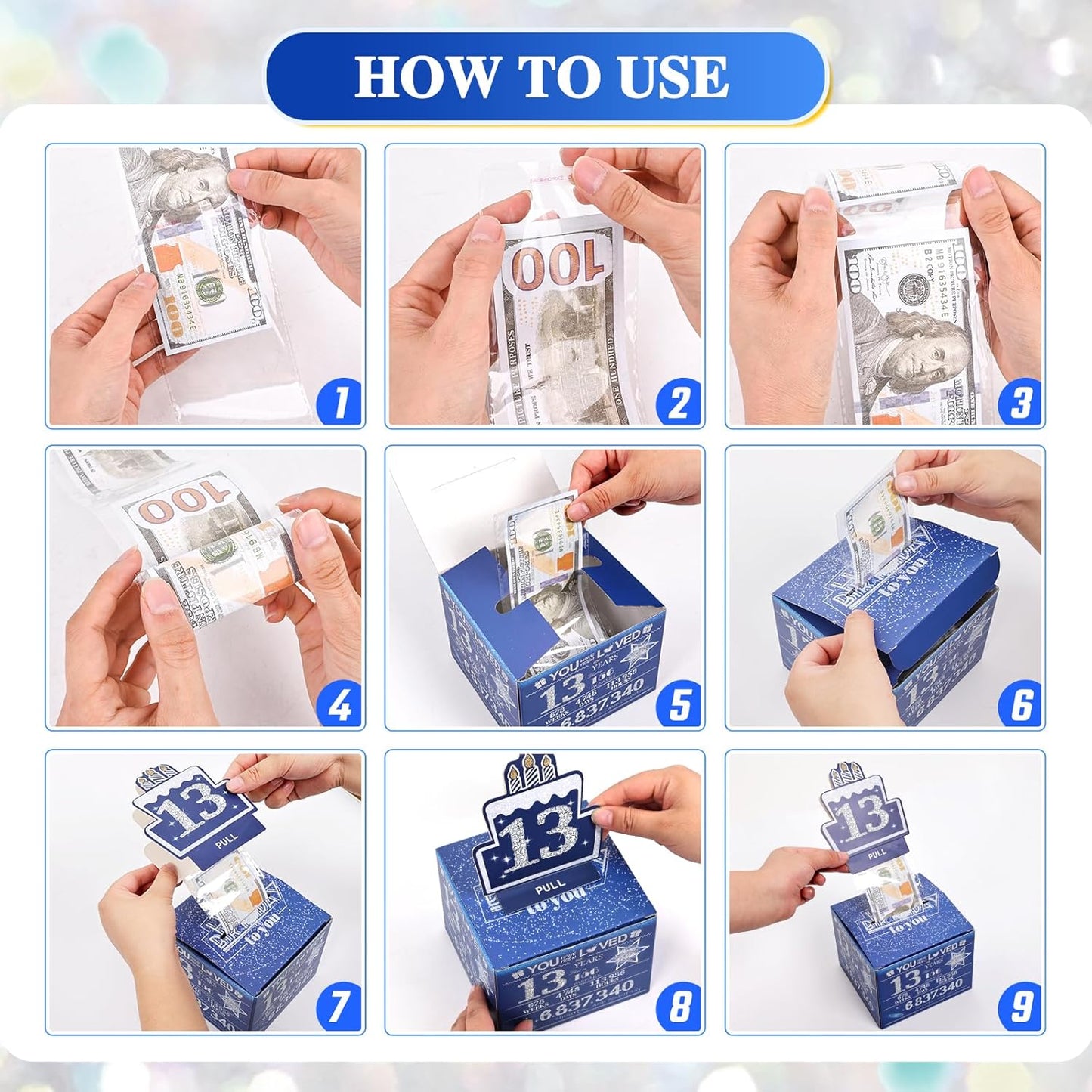 10 Happy Birthday Money Box for Cash Gift, 10th Birthday Decorations for Boys and Girls, Gifts for 10 Year Old Boy, Boy Gift Ideas, Cool Things for Teen -Blue with 100PCS Bags
