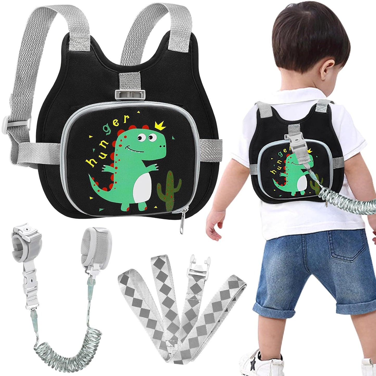 Accmor Toddler Harness Leash + Reflective Anti Lost Wrist Link, Cute Car Kids Back Pack with Hand Strap Collapsible Child Walking Restraint Belt Tether Hold Baby Boys Close for Outdoor Travel