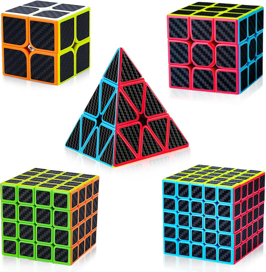 AuntyFey Speed Cube Set 5 Pack Bundle of 2x2, 3x3, 4x4, 5x5, Pyraminx Magic Speed Cube, Puzzle Cube for Kids & Beginner & Adults