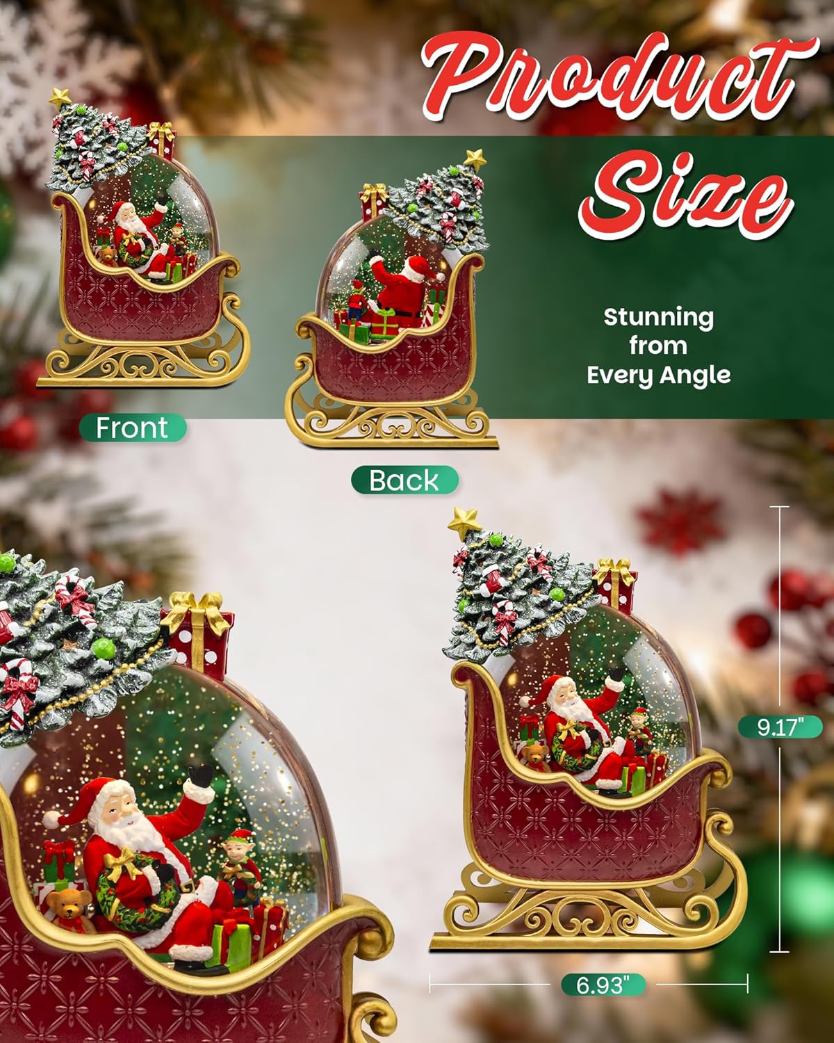 Extra Large Christmas Snow Globes Christmas Lantern, 12.99" Musical Snow Globe with 8 Songs, Santa Snowglobe for Kids Adults, 6H Timer Dual Power, Lighted Christmas Decorations Indoor Gifts