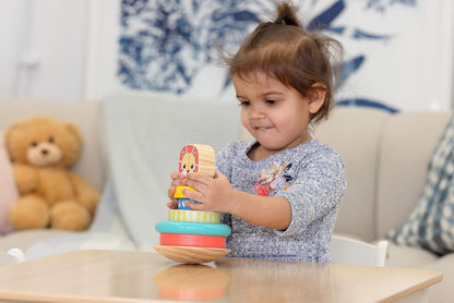 Jasey's Toy Chest Lion Stacking Rings | 7-Piece Wooden Stacker Toy with Colorful Rings & Lion Topper | Educational Toy for Toddlers Ages 12+ Months