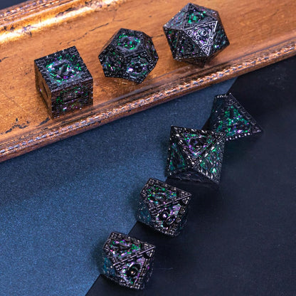 UDIXI Steampunk Metal Dice Set, 7 Die Polyhedral DND Dice Set for D&D Role Playing Game and Math Teaching (Ancient Copper)