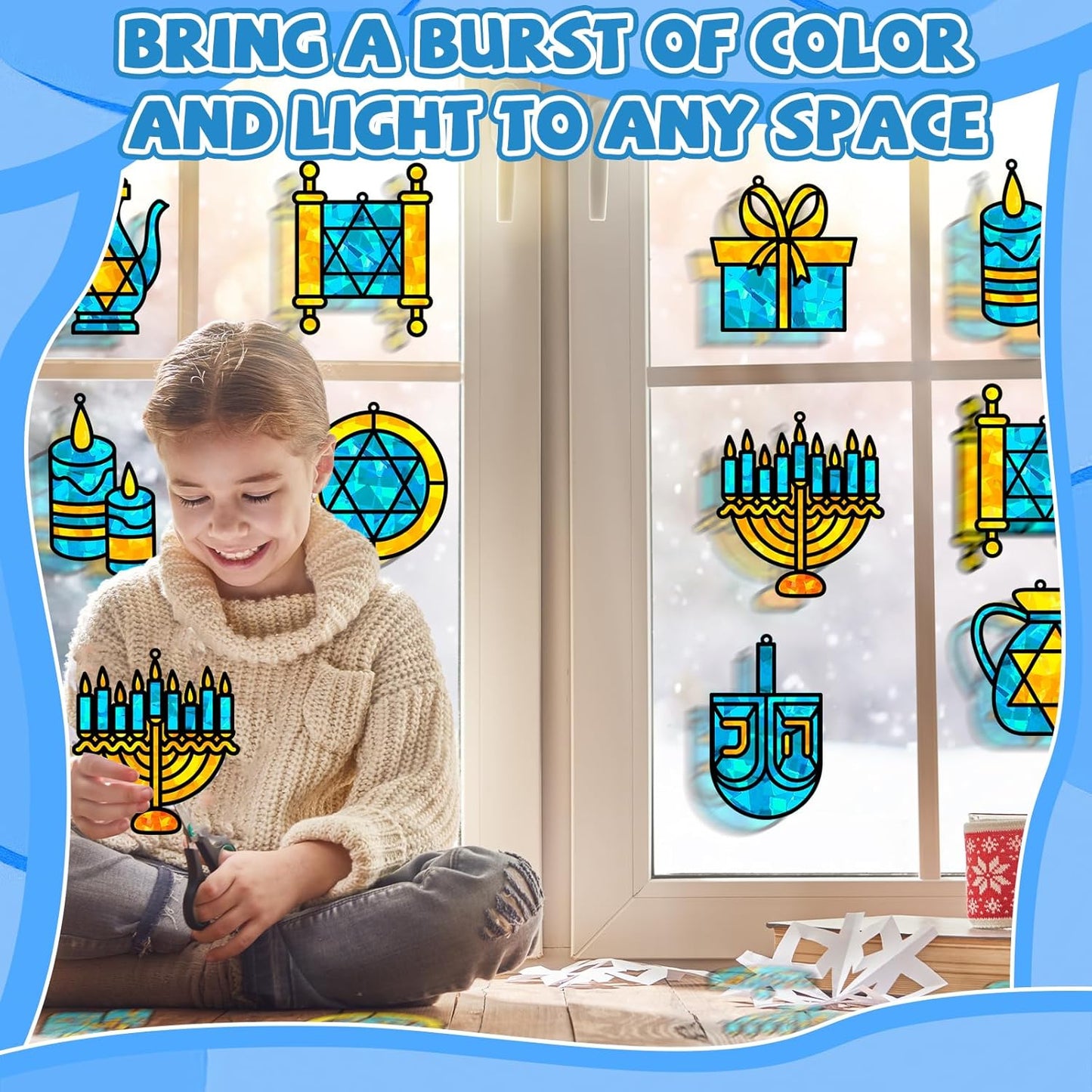 32 Sets Outer Space Suncatchers Craft Kit DIY Window Stained Glass Effect Planet Astronaut Alien Paper Crafts Home School Classroom Decoration Kid Birthday Gift Creative Art Project Activity Game - Colors B