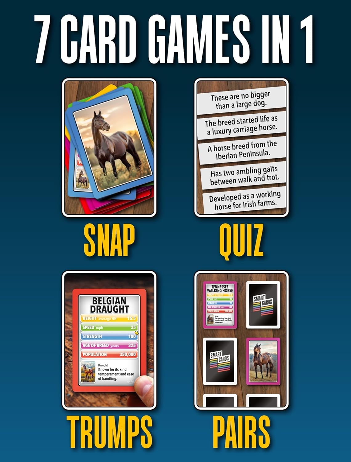 SMART CARDS DINOSAURS Card Game - Matching Pairs, Snap, Trumps, Rummy, Happy Families (7 Games To Play) | Travel Game, Gift, Stocking Stuffer | for Adults, Kids, Boys, Girls | Age 5+, 1-8 Players