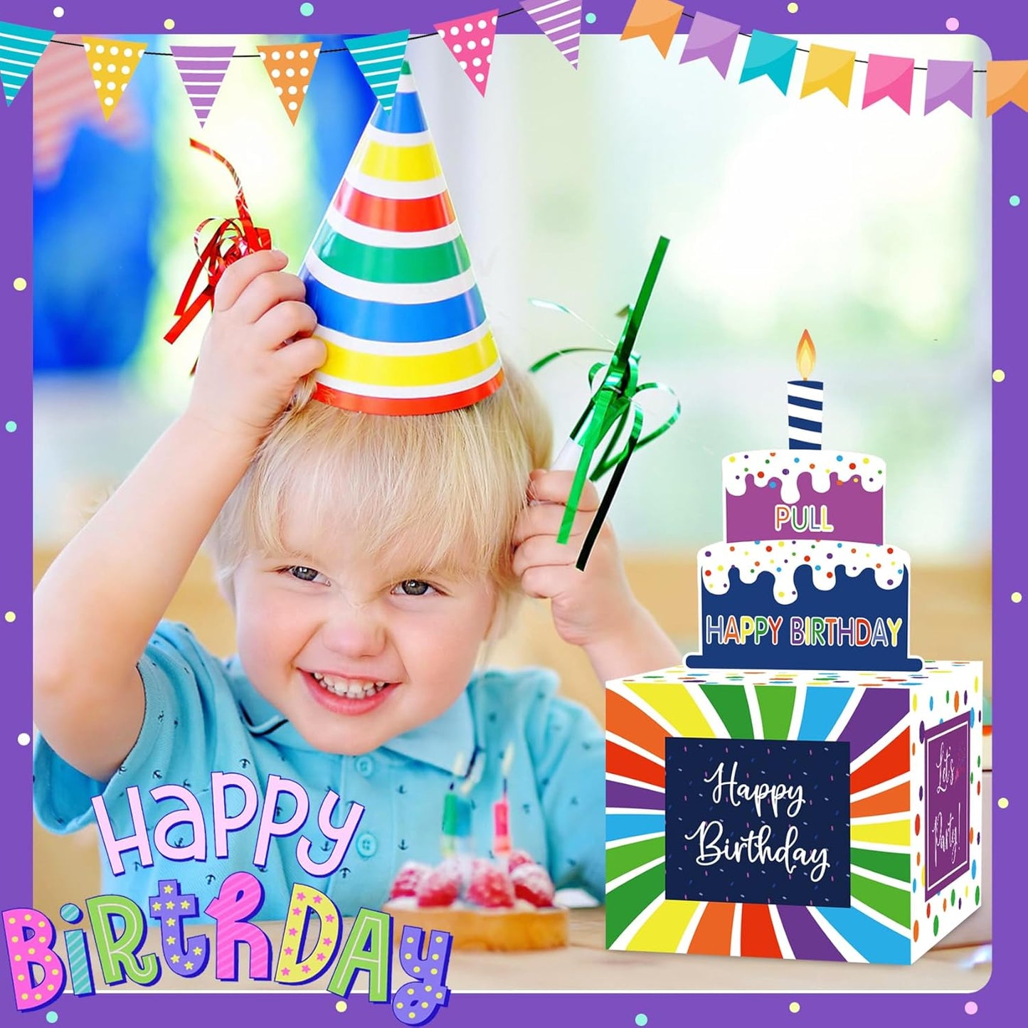 Birthday Money Box for Cash Gift Pull, Surprise Gift Boxes for Money, Money Holder Box with Pull Out Happy Birthday Card and 50Pcs Transparent Bags, Money Gift Ideas for Kids and Adults