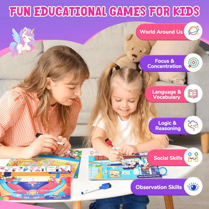 JoyCat Seek & Find Game Books - Preschool Learning Activity for Toddlers & Kids Ages 3-5, Travel Activities Toys for Road Trip Car Airplane, Busy Book, Birthday Gifts for Girls and Boys Ages 4-8
