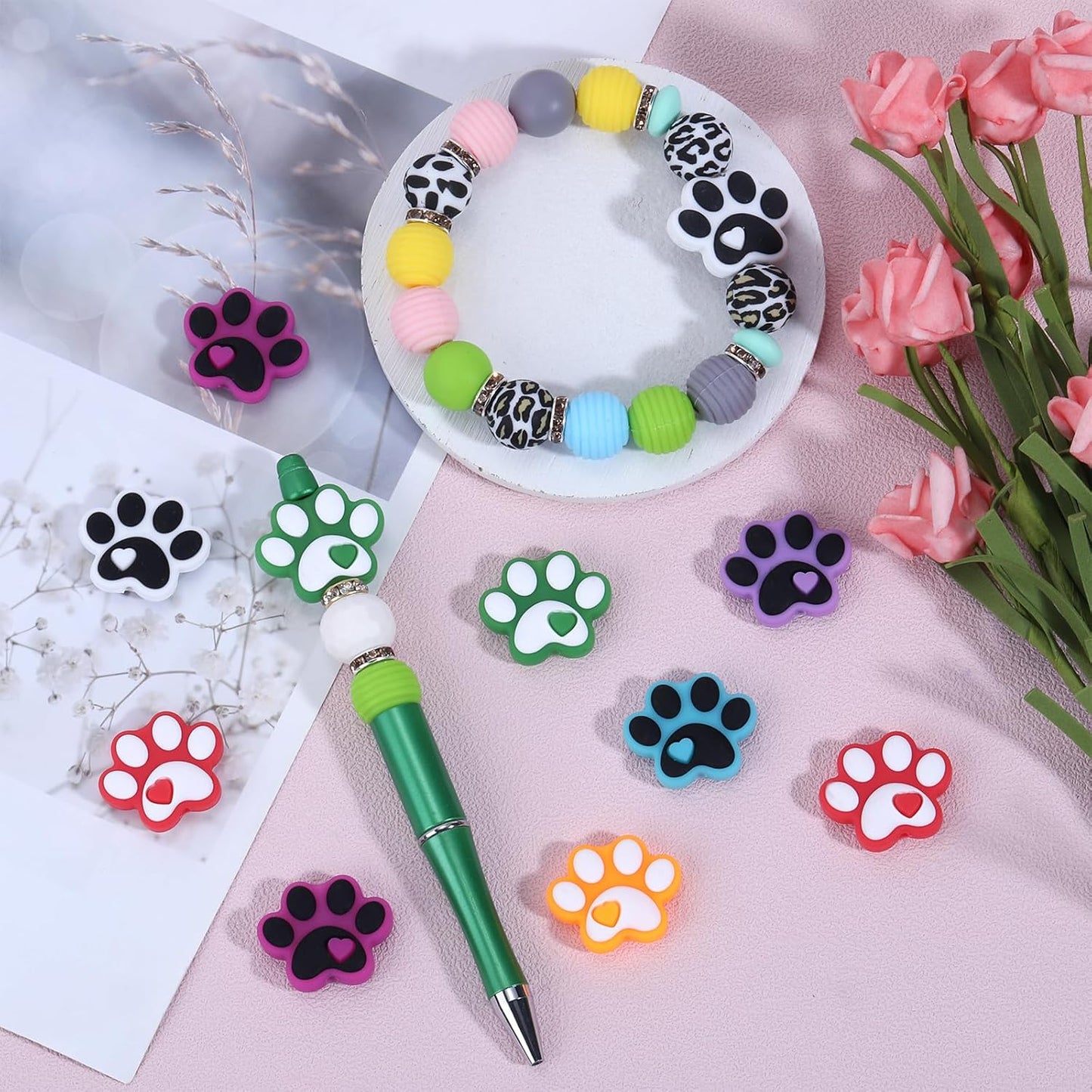 10Pcs Animal Silicone Beads for Keychain Making Cute Puppy Focal Beads for Pens Dalmatian Dog Animal Focals for Bracelets Necklace Earrings Jewelry Making