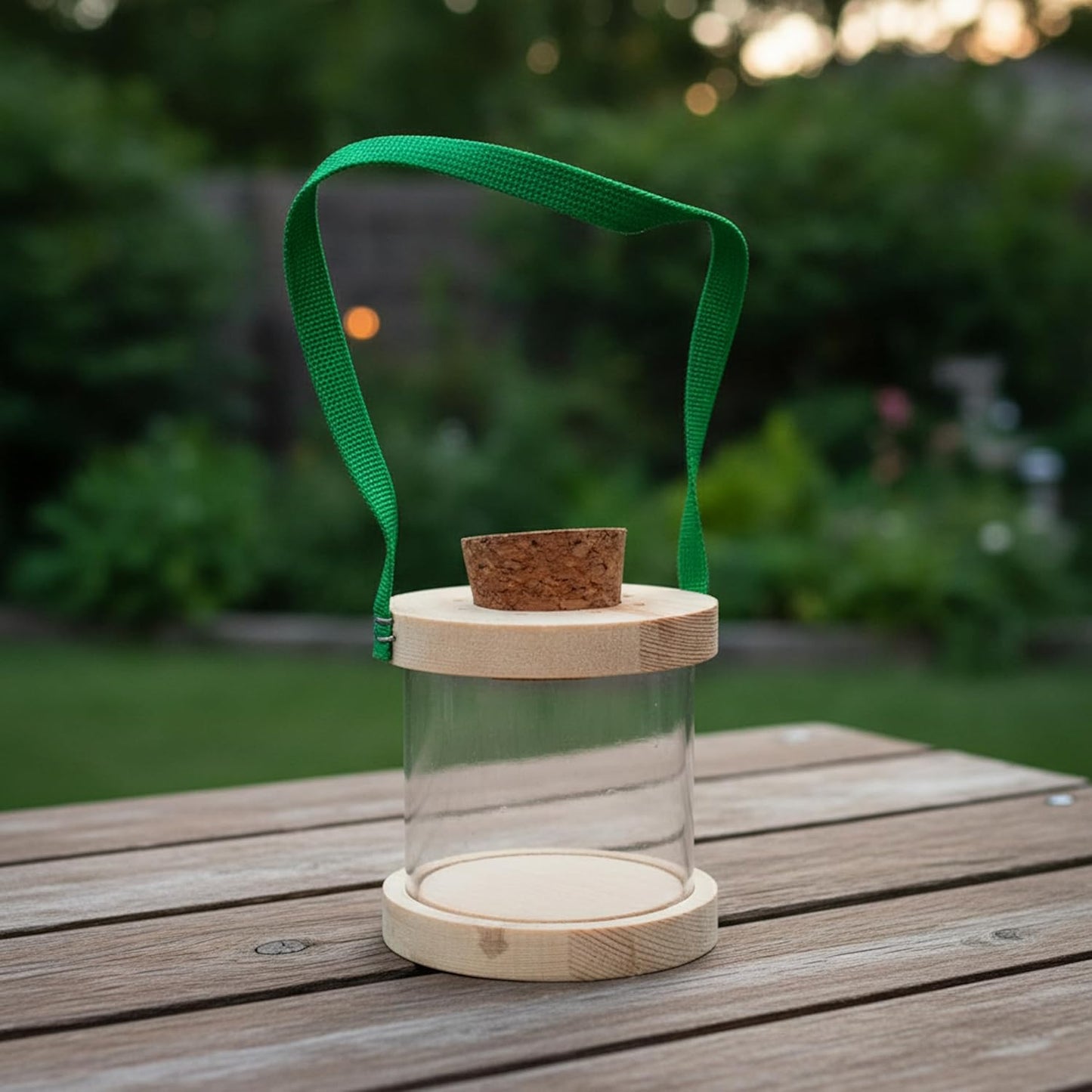 Wooden Bug Box for Kids, Dual Chamber Insect Habitat with Nylon Carrying Strap