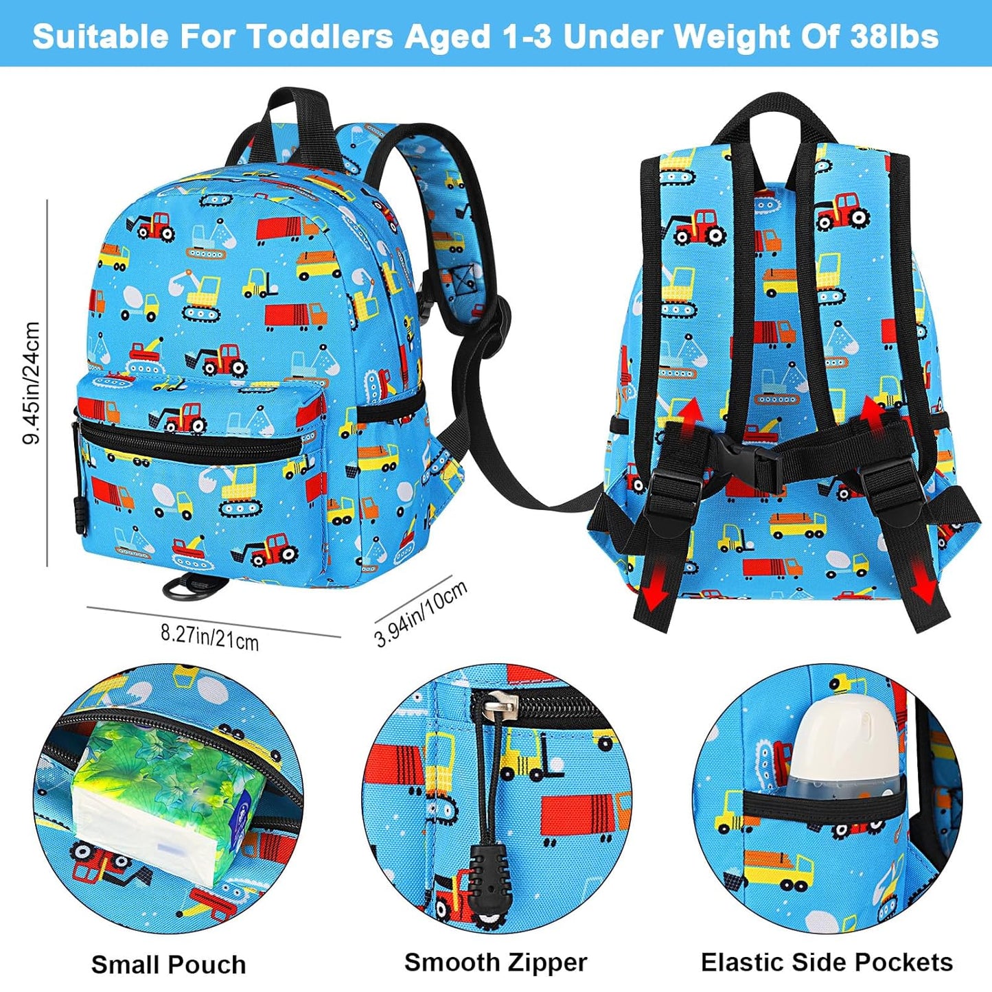 Accmor Toddler Backpack Leash, Mini Child Backpack with Anti Lost Wrist Link, Cute Kids Backpack Leash Walking Harness for Outdoor Travel, Small Excavator Backpack Tether for Baby Boys Girls Ages 1-3