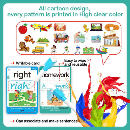 WJPC 55 Cards, 106PCS High Frequency First-Grade Sight Words Flash Cards, 1st Grade Phonics Learning Cards for 5,6,7,8 Years Ages Kids Boys, Girls Learn to Read, Write, Association, Sentence Making