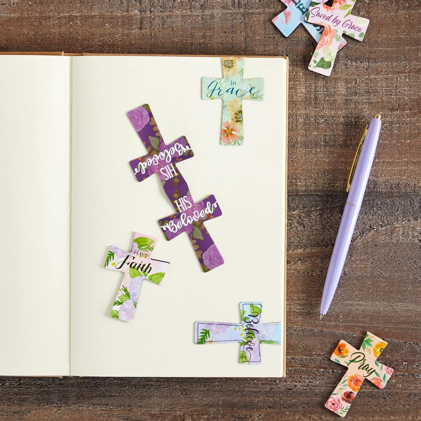 Magnetic Christian Bookmarks - Magnetic Cross Page Holders for Bibles - Inspirational Bookmarks for Women - Page Magnets for Your Bible - 2.25 x 1.6 in, Pack of 12, Multicolor