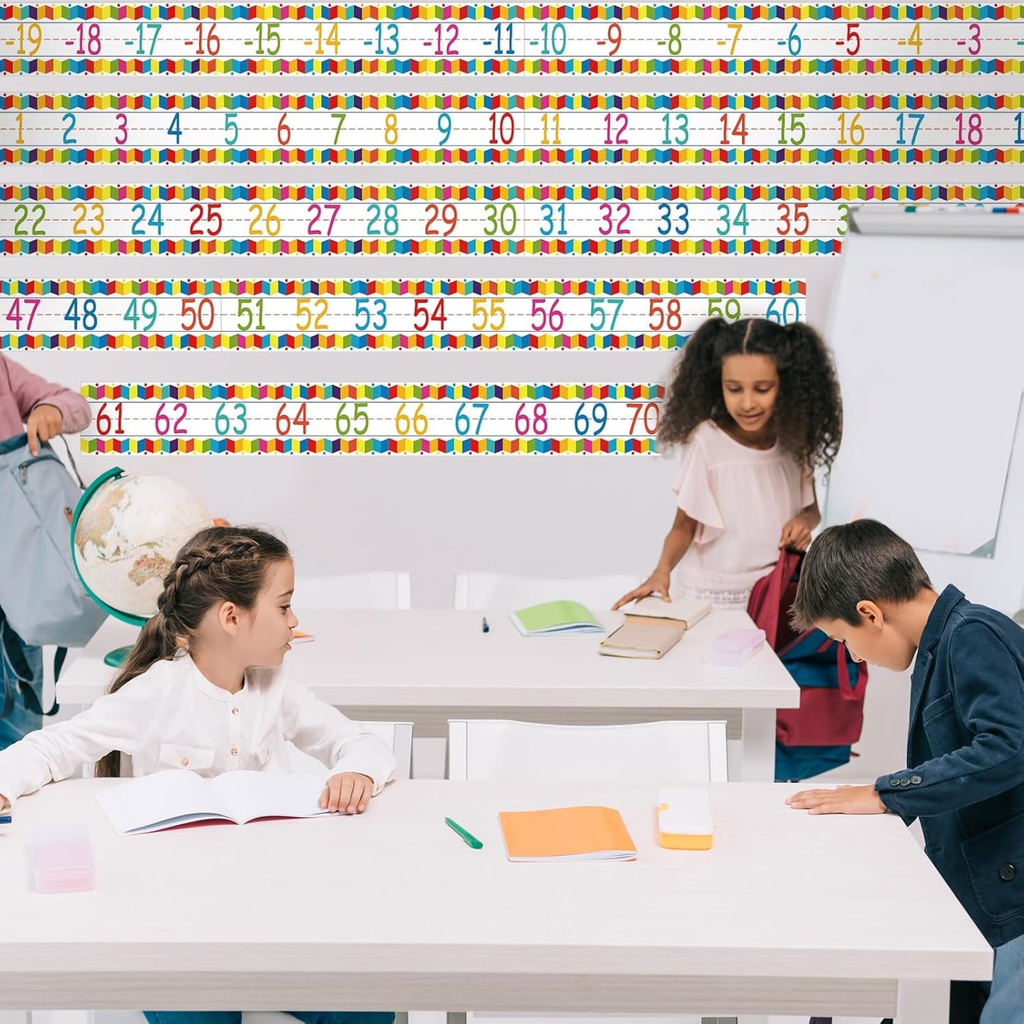 12 Pieces Number Line Bulletin Board Border Rainbow Number Border Poster -20 to 100 Number Line Strips Bulletin Board Decorations Set for Math Classes Preschool Elementary Classroom Wall Decor