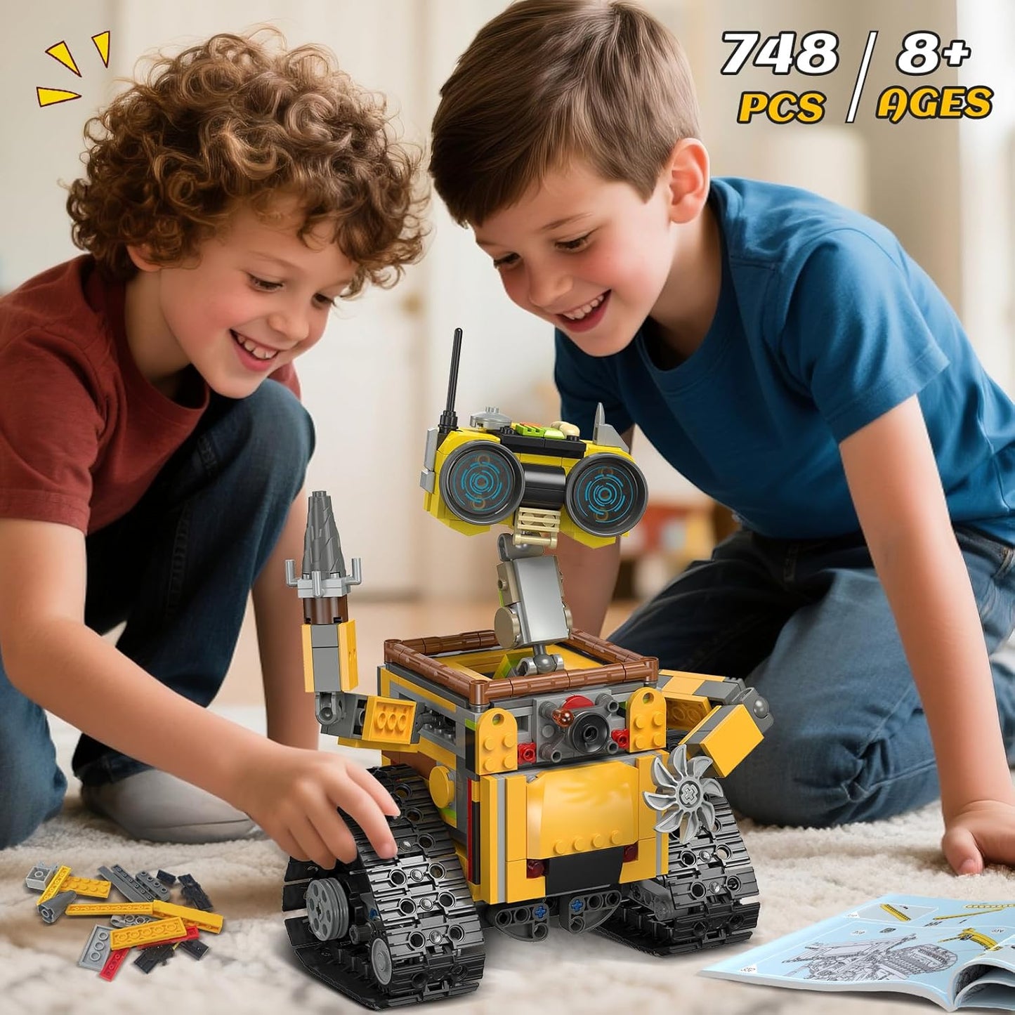 HiWEEGO Robot Building Sets for Kids - 5 in 1 Wall Robotic Kit, 748 PCS Robot with Interchangeable Arms Bulldozer Plane Building Block Toy Model for Boys Girls 8-12 Easter Home Decor