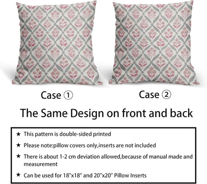 Blue Green Floral Block Print Pillow Covers 12X20 Set of 2, Flower Pattern Spring Summer Print Decorative Throw Pillow Covers Outdoor Farmhouse Seasonal Cushion Case Couch Sofa Bed Decor
