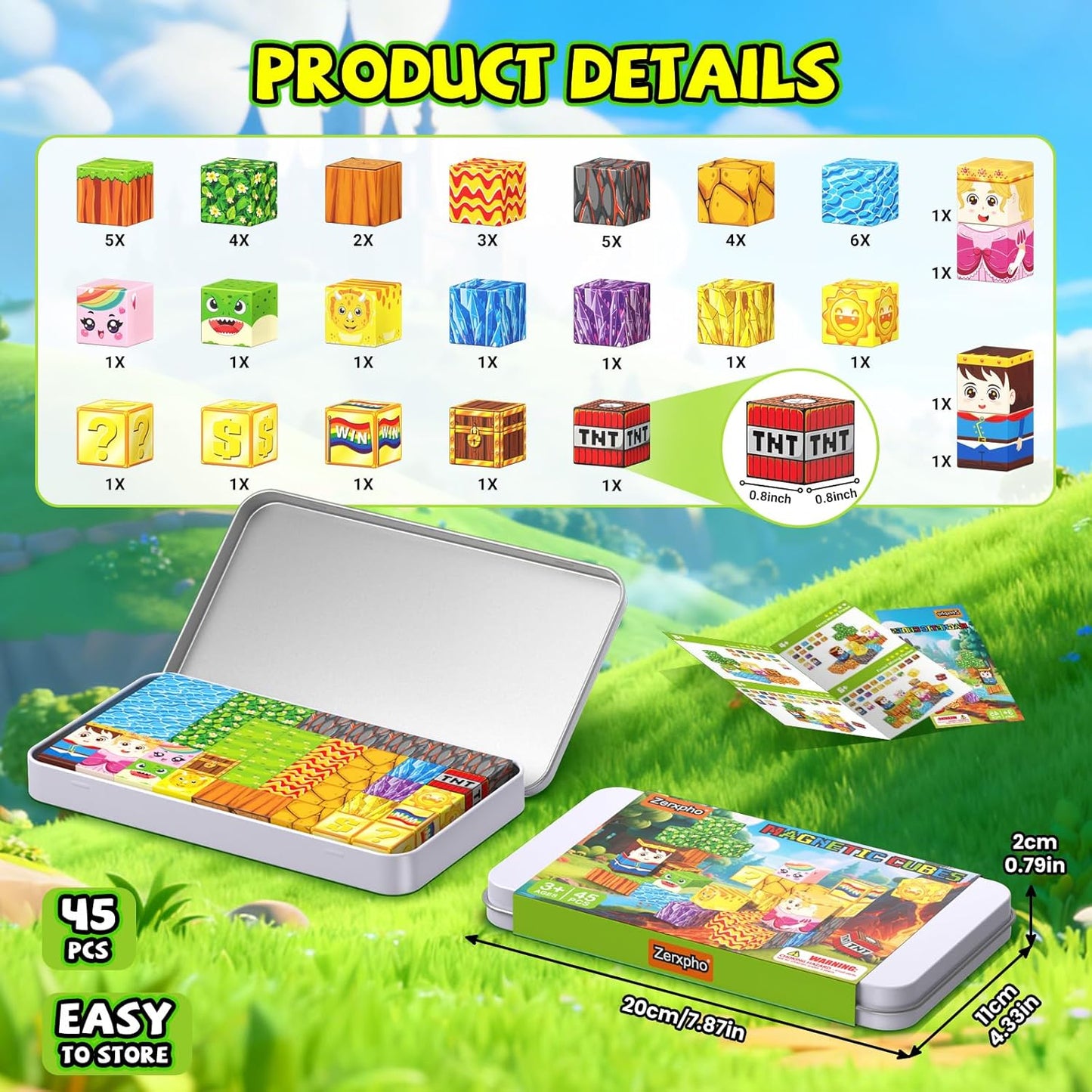 52PCS Mini Magnetic Tiles with Cute Animals, Travel Size Magnetic Construction Toys with Storage Box, Magnetic Blocks Building Toy for Kids Ages 4-8, Ideal Gift for Boys Girls Halloween Birthday