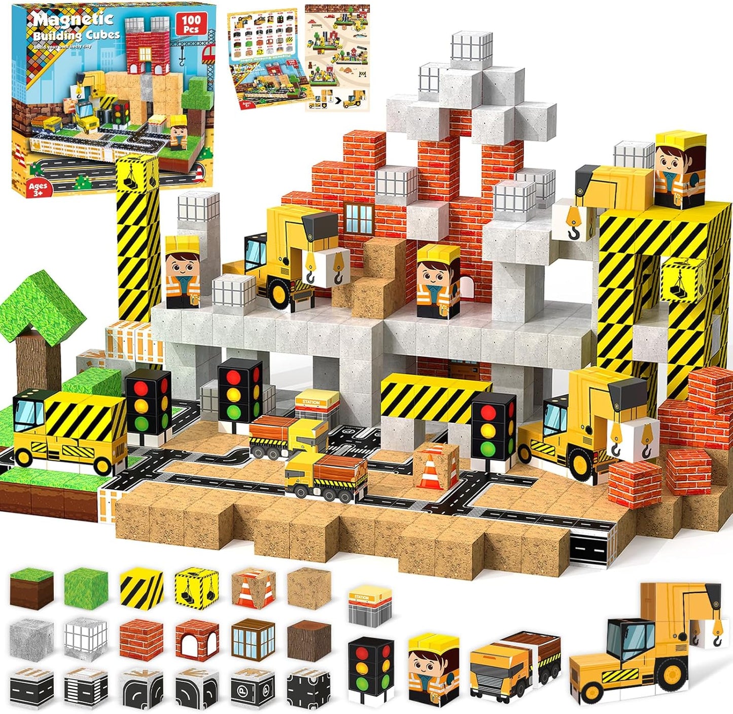 ToyUnited Magnetic Blocks-100PCS Magnetic Building Blocks Magnet Cube Toys Stacking,Build Forest World Set,STEM Montessori Sensory Toys for Kids Boys Girls Age 3 4 5 6 7 8 9 10 Easter Birthday Gift
