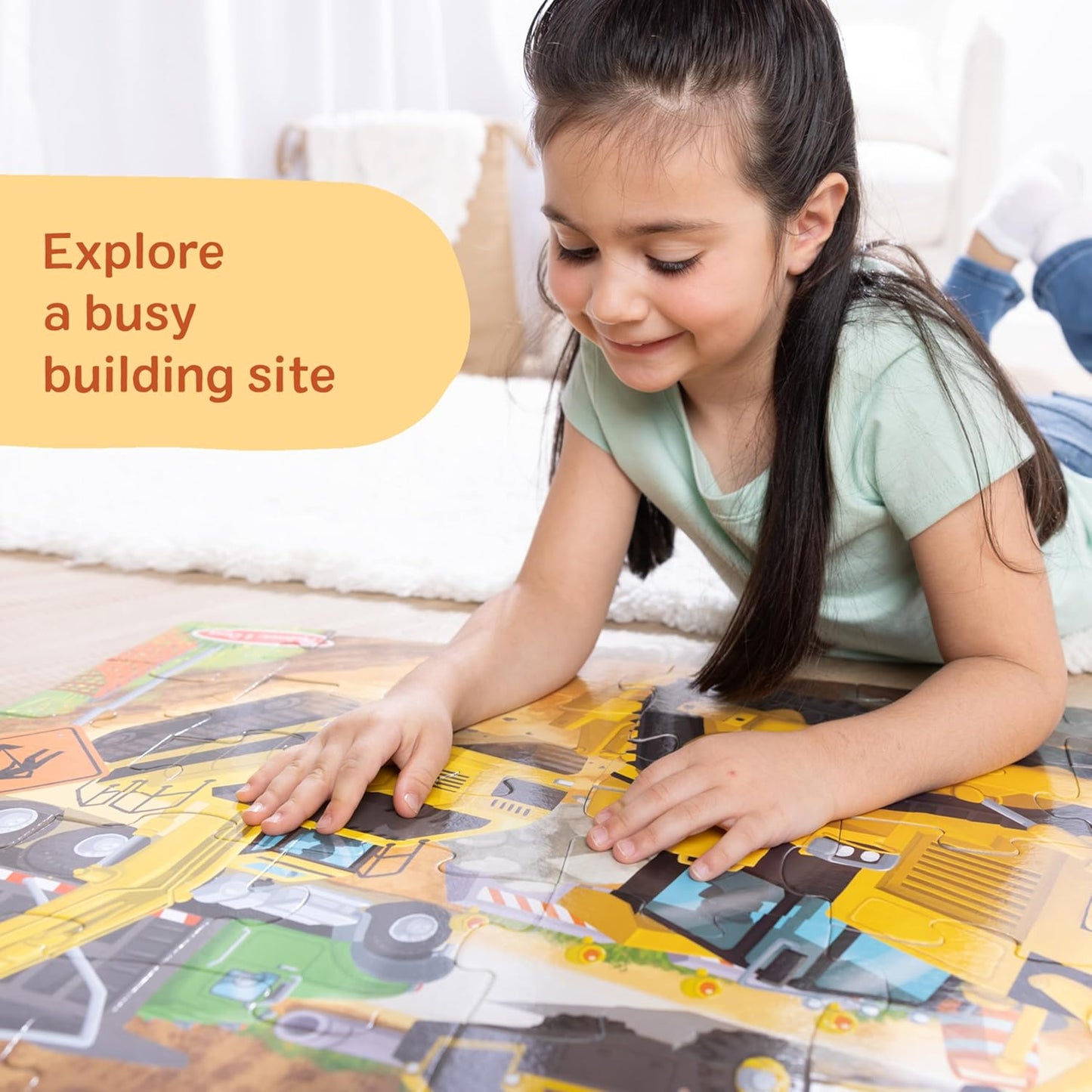 Melissa & Doug Building Site, Construction Themed Jumbo Floor Puzzle, 48‑Piece Construction Vehicle Jigsaw Puzzle, 3 x 2 Foot Toddler Puzzles for Kids Ages 3+