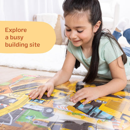 Melissa & Doug Building Site, Construction Themed Jumbo Floor Puzzle, 48‑Piece Construction Vehicle Jigsaw Puzzle, 3 x 2 Foot Toddler Puzzles for Kids Ages 3+