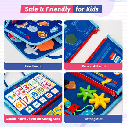 Toddler Busy Board Montessori Toys for 3 4 5 6Year Old, Preschool Learning Activities with Life Skills,ABC,123,Shape,Color,Animal,Weather,Toddler Travel Toys，Educational Activity Developing Sensory
