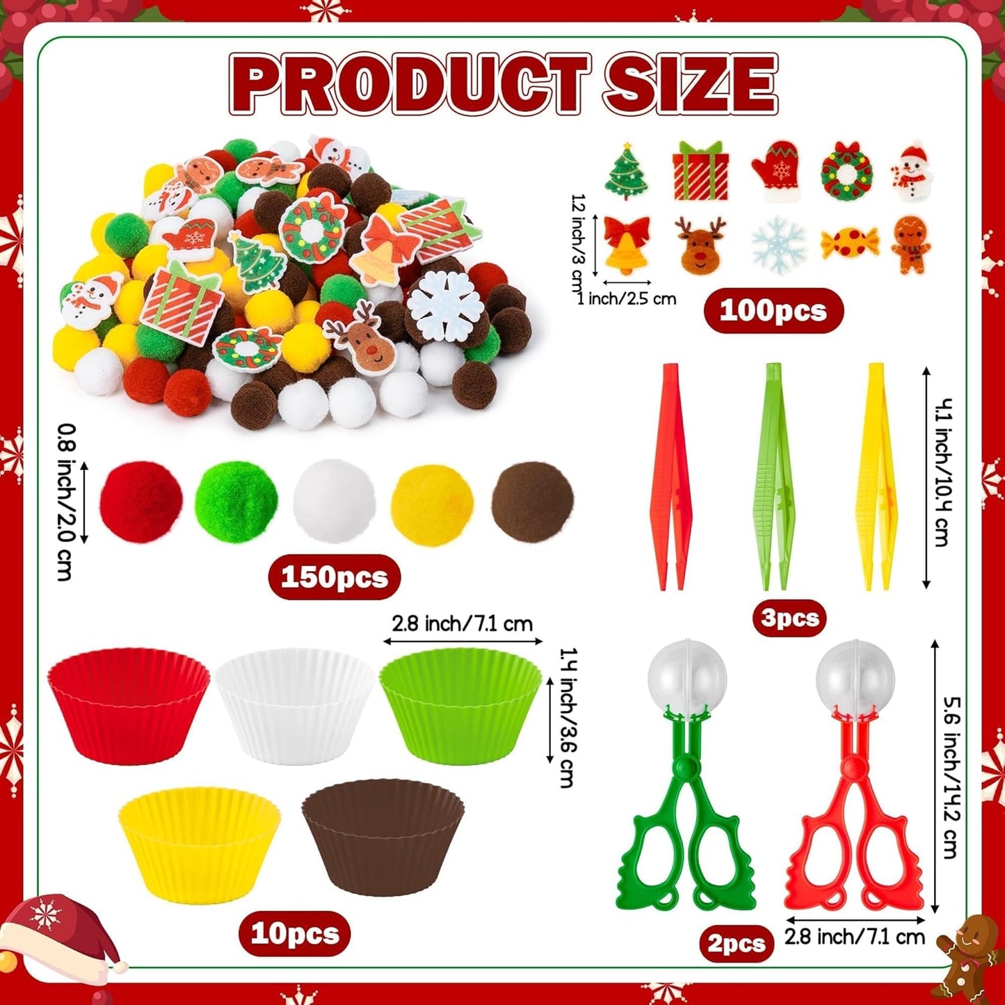 Summer Sensory Bin Fillers - 266Pcs Summer Gift Fine Motor Toys Counting Sorting Toys for Kids, Felt Xmas Tree Snowman Elk Pom Poms Cup Clip for Preschool Education Activities