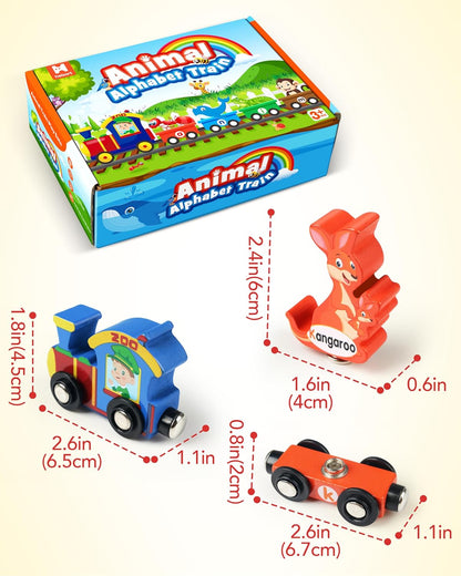 Helsort 27 PCS Magnetic Wooden Alphabet Train Set, ABC Learning Toy with 42 Flash Cards, 1 Engine and Storage Bag, Educational Letter Toy Trains for Toddlers, Boys Girls, Ideal Gift for 3-7 Year Olds