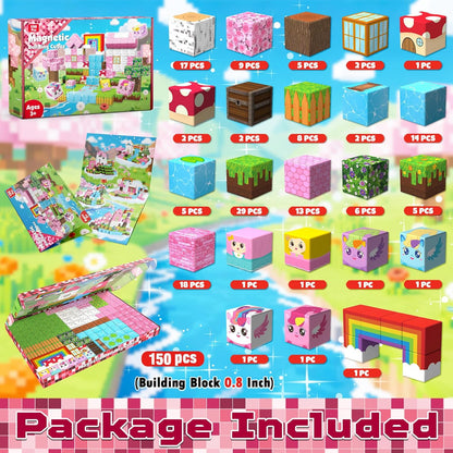 Goody King Magnetic Blocks |100PCS Magnetic Building Blocks Magic‘s House Magnetic Cube,Magnetic Blocks for Kids Ages 3-10,STEM Montessori Stacking Toy, Sensory Tiles Building Birthday for Toddlers