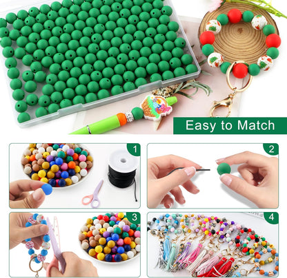 65Pcs 19mm Silicone Beads for Keychain Making Bracelet Necklace, Bulk Round Silicone Beads for Pens（Christmas Green） - Colors A