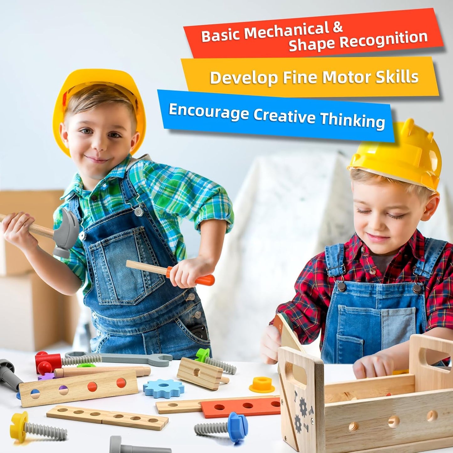AiTuiTui 29PCS Kids Tool Set with Wooden Tool Box, Toddler Tool Set Montessori Pretend Play Construction Toys, STEM Educational Toys for 2 3 4 5 Year Old Boys Girls, Birthday Easter Gift