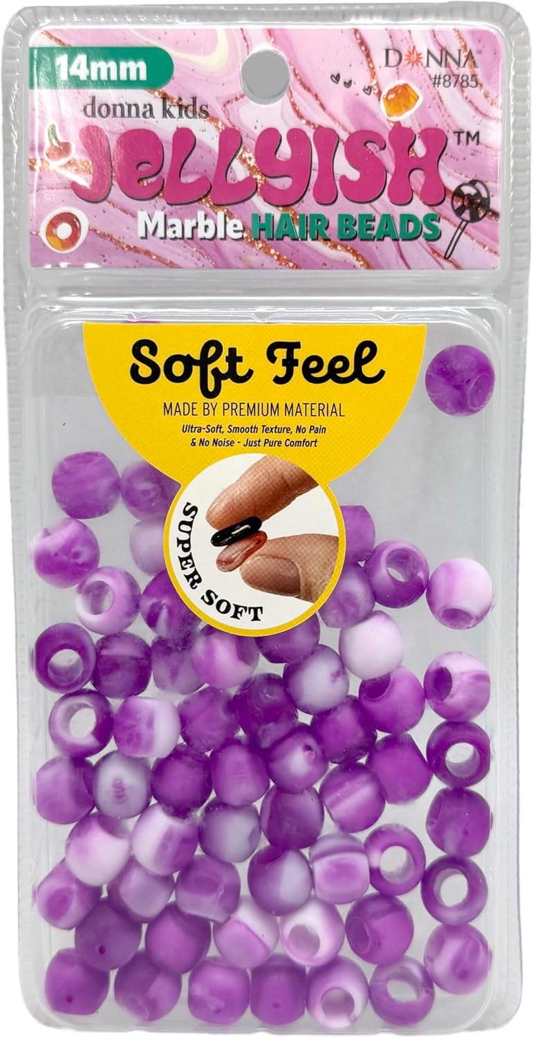 Donna Kids Jellyish Marble Hair Beads – 14mm Soft Silicone Bead with Threading Tool – Pain-Free, Noiseless Beads for Braids & Ponytails – Red, Tangle-Free Design