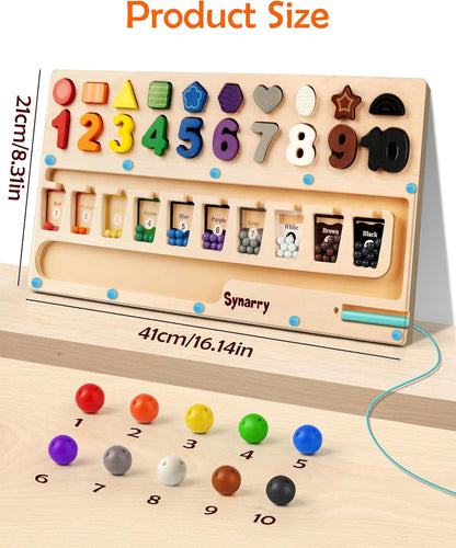 SYNARRY 3 in 1 Montessori Toys for 3+ Year Old, Educational Magnetic Color and Number Maze, Shape & Number Wooden Puzzle Counting Learning Toys, Easter Basket Stuffers Gifts for Kids