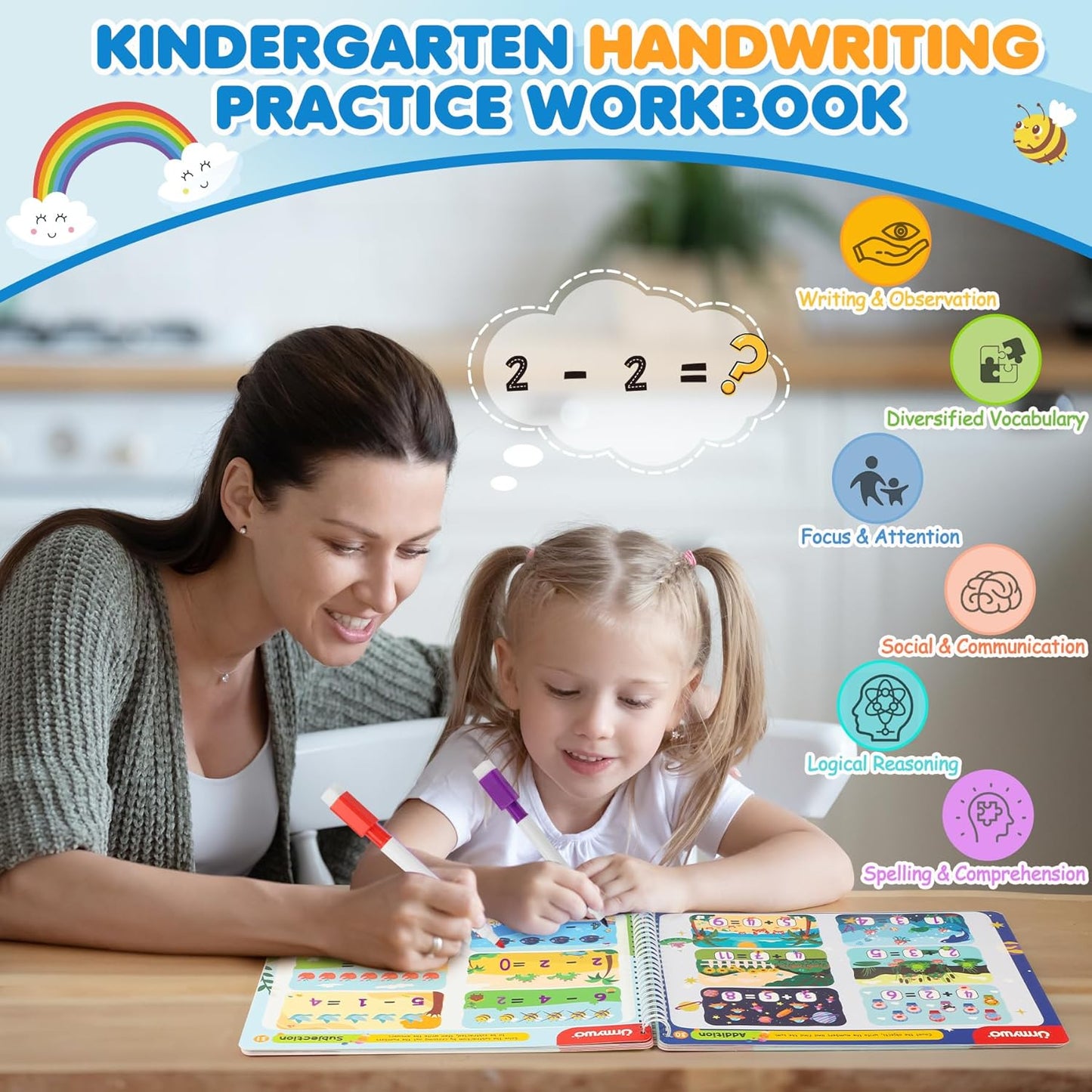 Preschool Learning Activities Kindergarten Workbooks, Toddler Alphabet Learning Educational Toys for 2 3 4 5 Year Old, Writing Practice Tracing Activity Books, Travel Toys,Learning Book Gifts for Kids