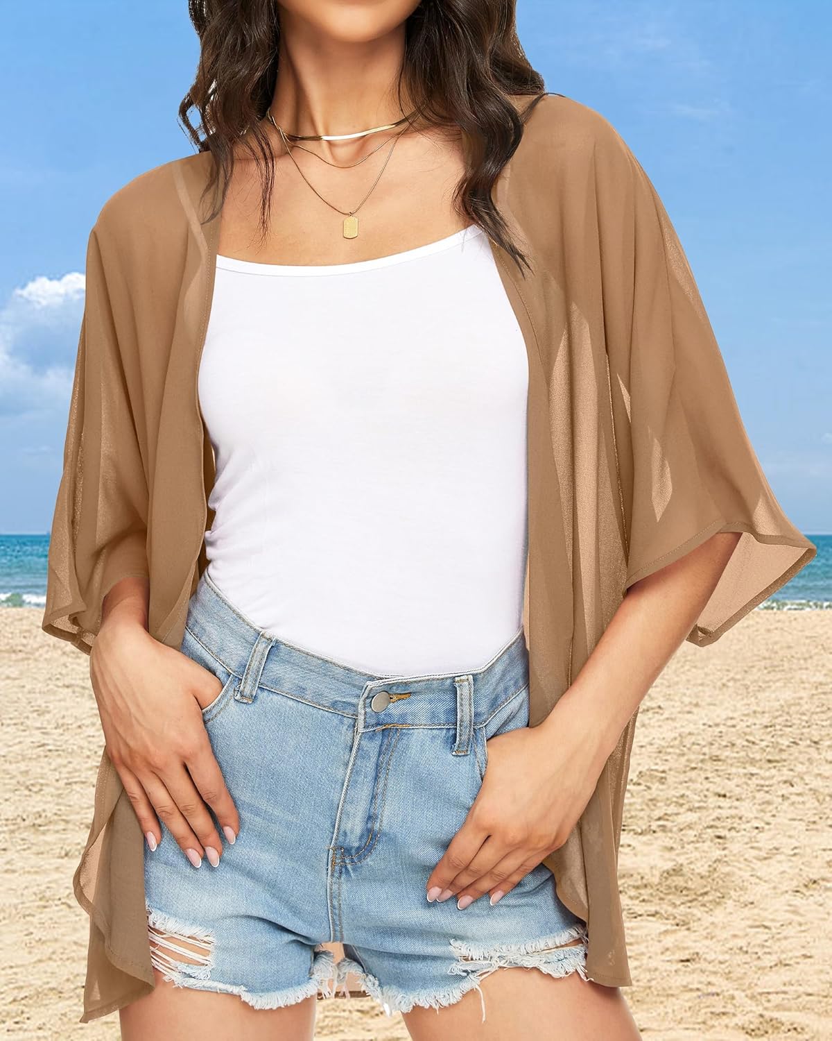 Womens Kimono Cardigans Beach Cover ups Swimwear Puff Sleeve Loose Casual Summer Tops 2026