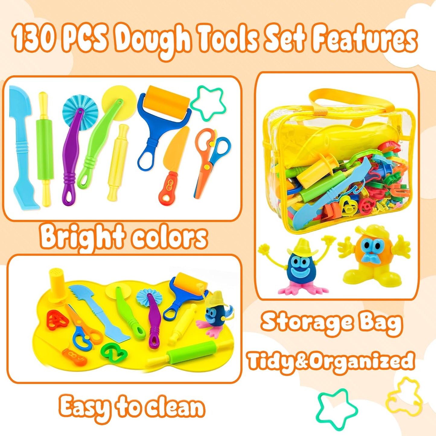 Dough Tools for Kids,9-Piece Kids Clay and Dough Tool Kit– Includes Roller, Rolling Pins, Cutting Tools, Safe Scissors & Plastic Knife for Fun DIY Craft Activities