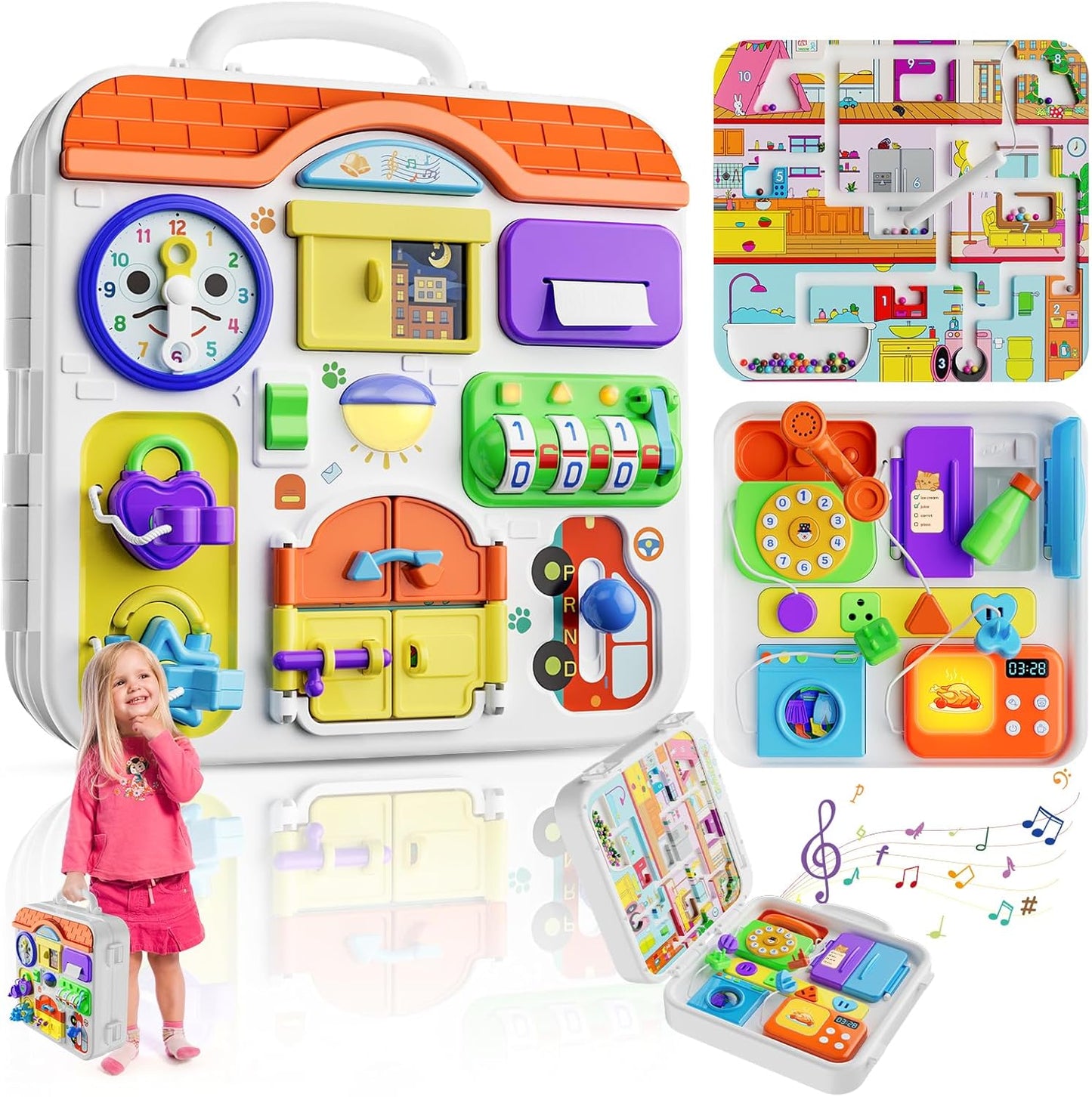 INNOSKY Toddler Montessori Toy Busy Board for 1-2 Year Old Boys Girls Gift, Baby Toy 12-18 Months, Musical Learning Educational Toys for 1 Year Old, 1st Birthday Baby Boy Girl Gifts