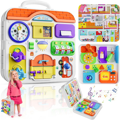 INNOSKY Toddler Montessori Toy Busy Board for 1-2 Year Old Boys Girls Gift, Baby Toy 12-18 Months, Musical Learning Educational Toys for 1 Year Old, 1st Birthday Baby Boy Girl Gifts