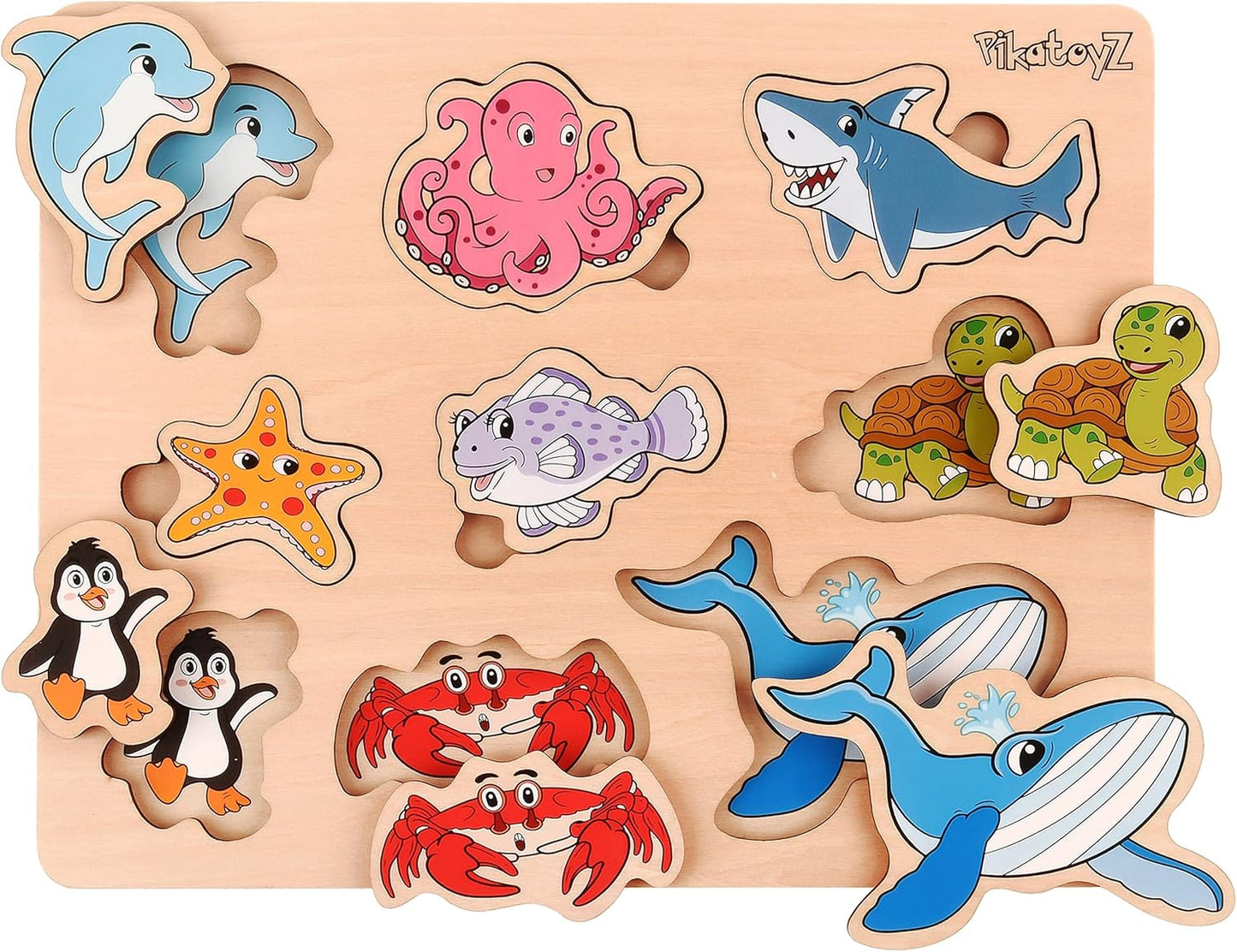 Pikatoyz® Wooden Puzzles for Toddlers 1-3 – Montessori Educational and Learning Toys – Wooden Baby Puzzle for Kids 1 Year and Up – Developmental Toys – Baby Puzzles for Early Learning