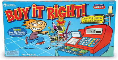Learning Resources Buy It Right Shopping Game - Play Money for Kids, Elementary Math Games, Money Game, Shopping Games for Kids, Counting Toy