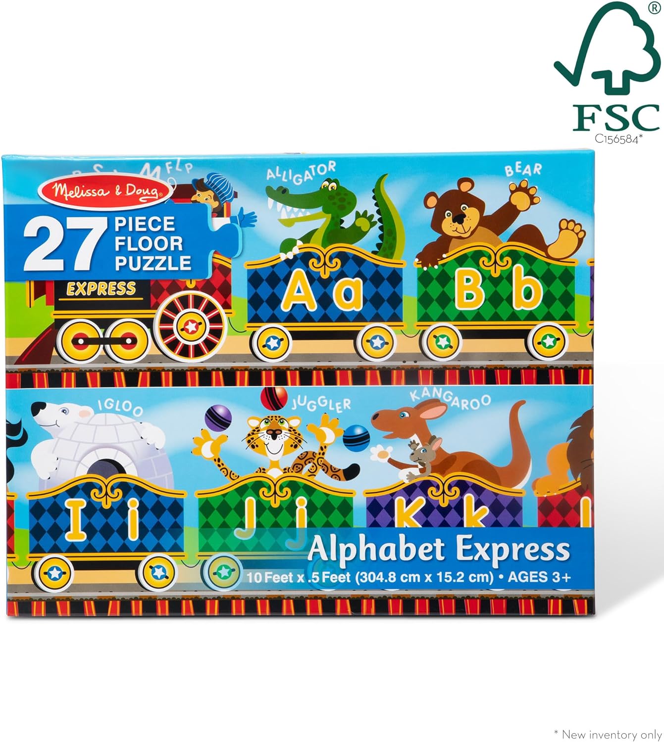 Melissa & Doug Alphabet Express Jumbo Jigsaw Floor Puzzle (27 pcs, 10 feet Long) - FSC Certified