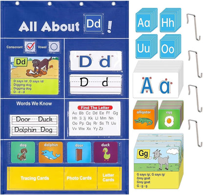 Alphabet Learning Pocket Chart ABC Flash Cards Alphabet Wall Chart Learning Games, Handwriting Practice Letter Tracing for Kids, Preschool Kindergarten Teacher Teaching Learning Activities Must Haves