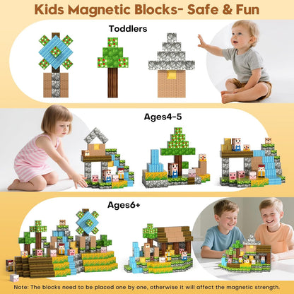 Magnetic Blocks, Magnetic Building Blocks Gryxpox, Magnet Tiles with Adventure World Blocks Toy, Magnetic Blocks For Kids Ages 4-8, STEM Sensory Toys for Ages 3+ Toddlers Kids Girl Boys Birthday Gifts