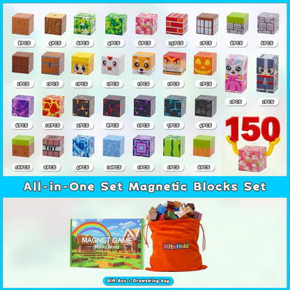 Magnetic Building Blocks for Kids Magnet Build Cubes Toys Magnets STEM Montessori 150 PCS 0.8in Sensory Construction Game for Toddler Ages 3 4 5 6 7 8 9 10 Boys Girls Christmas Birthday Gifts