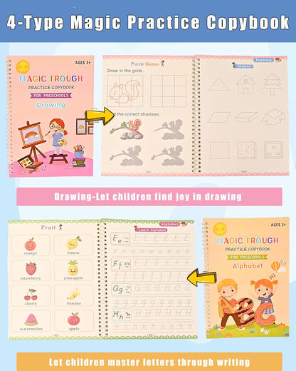 Magic Grooved Writing Practice for Kids - Grooved Writing Books for Kids 3-5 - Handwriting Practice Workbooks for Kids 8-10 - Preschool Tracing Books
