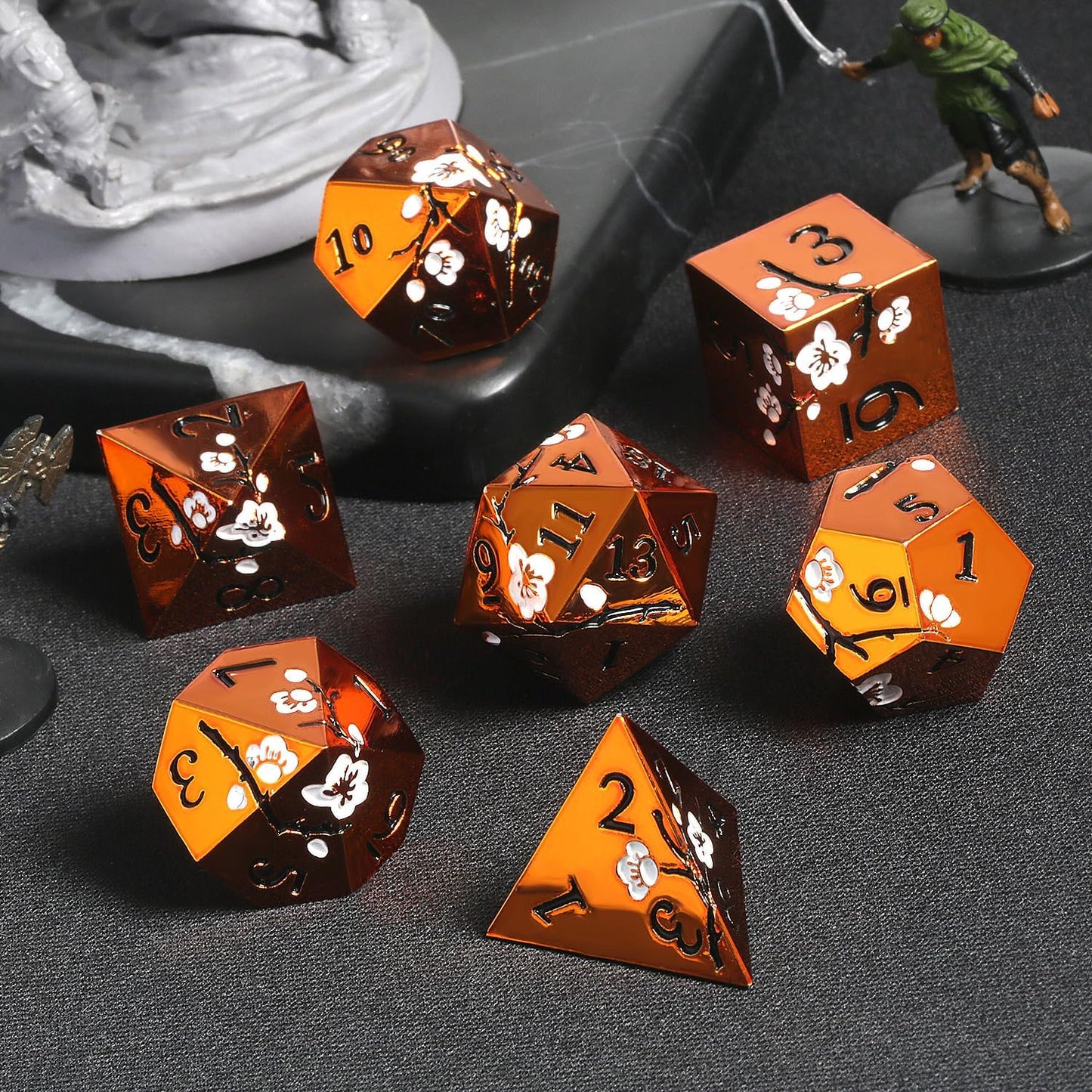 DnDnD Heavy Polyhedral Metal Dice Set with Metal Box, 7-die Shiny Blue Surface with Golden Number for RPG,Dungeons and Dragons,Pathfinder,Shadowrun,D&D,Role Palying Game and Math Teaching - Colors B