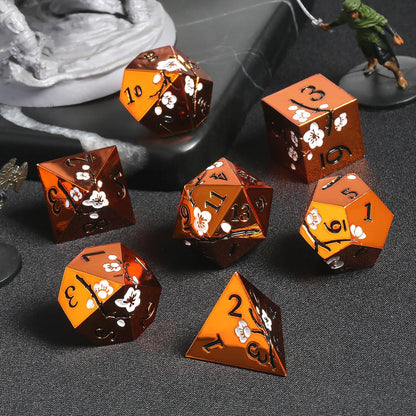 DnDnD Heavy Polyhedral Metal Dice Set with Metal Box, 7-die Shiny Blue Surface with Golden Number for RPG,Dungeons and Dragons,Pathfinder,Shadowrun,D&D,Role Palying Game and Math Teaching - Colors B