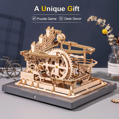 ROKR 3D Wooden Puzzles Marble Run Set - Mechanical Model Kit for Adults DIY Roller Coaster Toys Gifts for Adult (Marble Parkour)