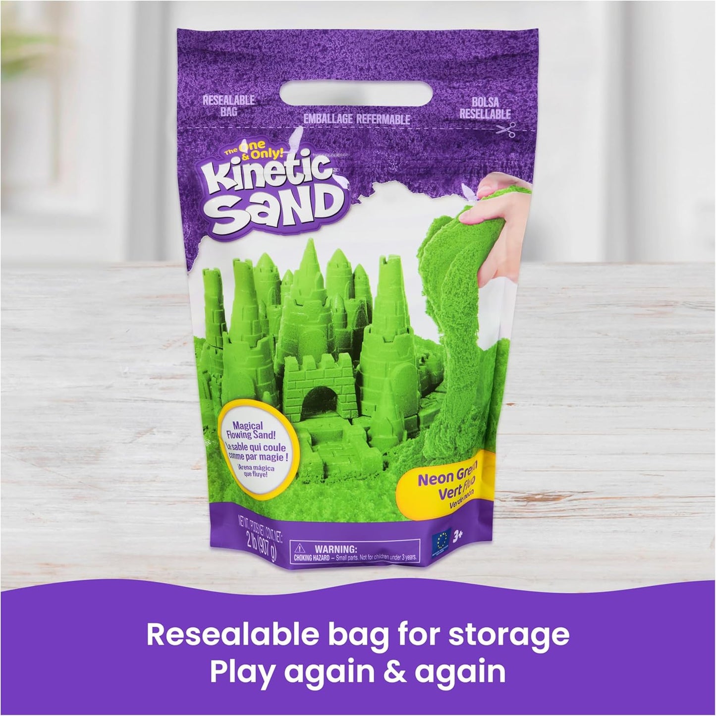 Kinetic Sand, 2lbs Green Play Sand, Moldable Sensory Toys for Kids, Resealable Bag (Packaging May Vary), for Ages 3 and up