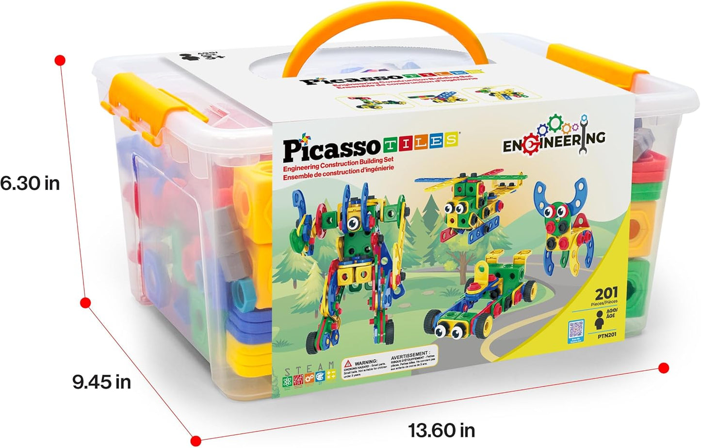 PicassoTiles 152pc STEM Construction Toy Building Set for Kids Ages 3+ Includes Power Drill, Ratchet, Idea Book, Storage Box Educational Engineering Science Kit & Sensory Toys for Boys & Girls PTN152